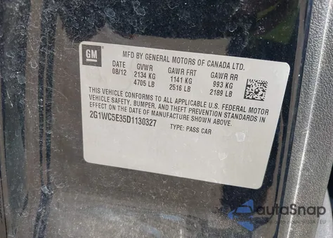 2013 Chevrolet Impala Ltz from USA, damaged, VIN 2G1WC5E35D1130327